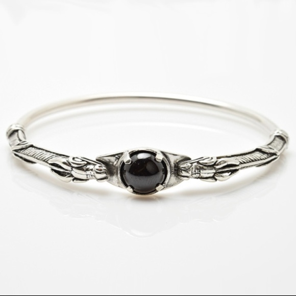 Wellstone Jewelry - Celtic Dragon Bracelet .925 Sterling Silver w/ black Star Diopside gem USA